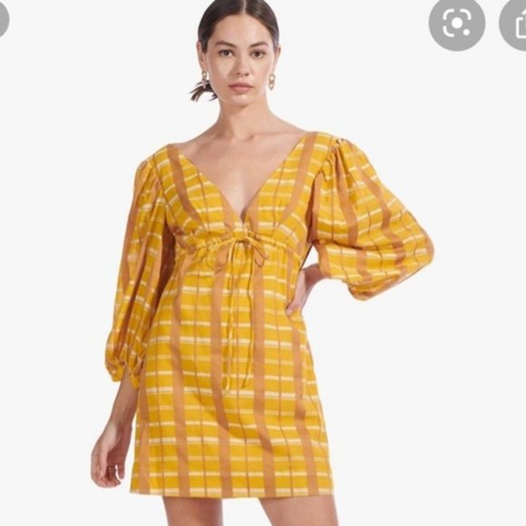 STAUD Dresses & Skirts - NWT STAUD Keshi Dress in Mustard Plaid, XS